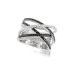 18K White Gold Criss Cross Ring with Black and White Diamonds