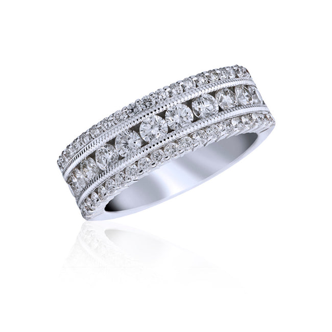 18K White Gold Statement 3 Row Diamond Ring