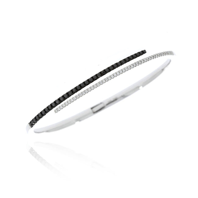 18K White Gold Bypass White and Black Diamond Bypass Hinged Bracelet