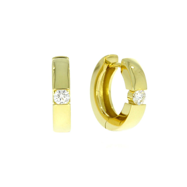 14K Yellow Gold Huggie Earrings With a Channel Set Round Cut Diamond Accents