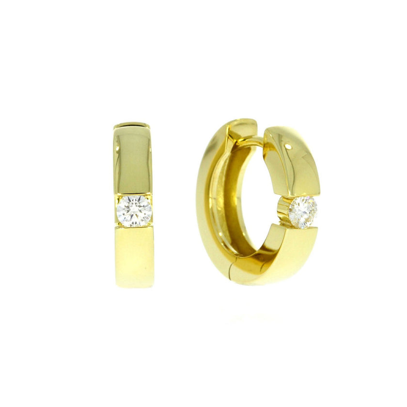 14K Yellow Gold Huggie Earrings With a Channel Set Round Cut Diamond Accents