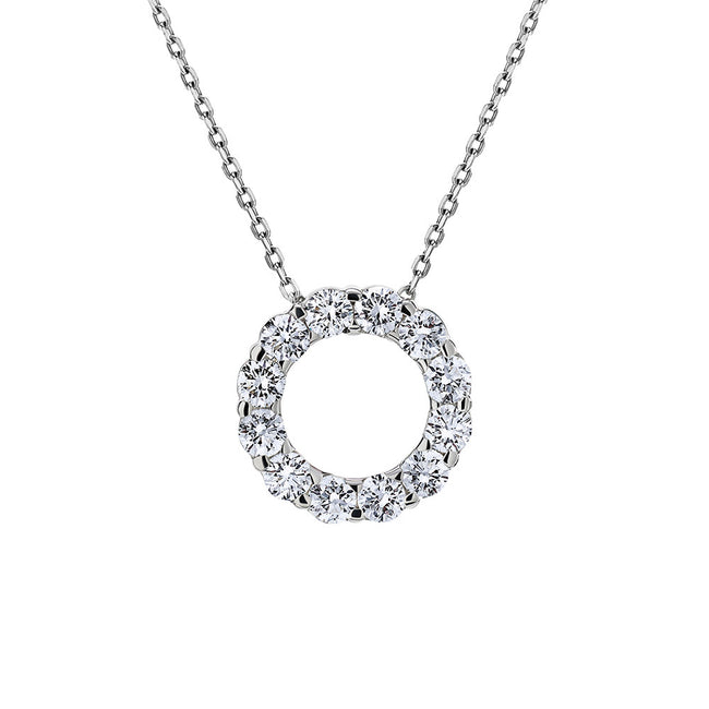 18K Palladium White Gold Diamond Large Eternity Pendant With Shared Prong Set Round Cut Diamond Accents