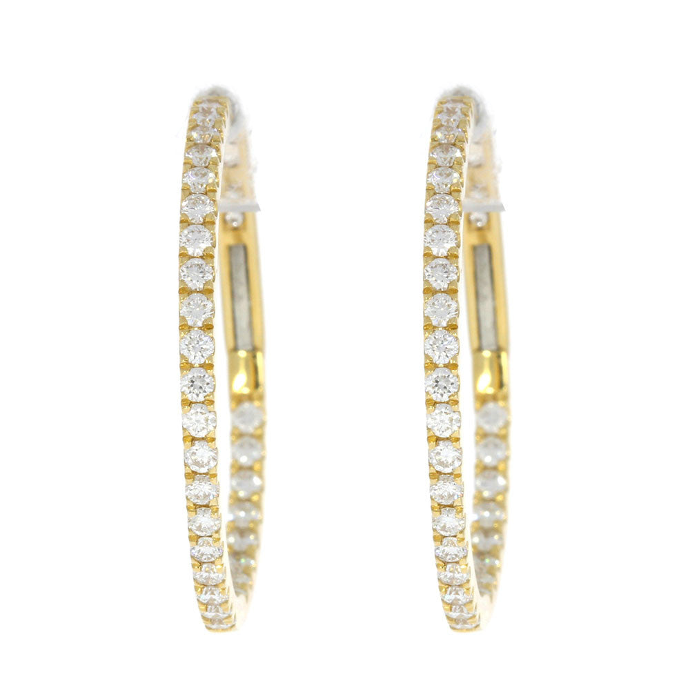 18K Yellow Gold and Diamond in and Out Hoop Earrings
