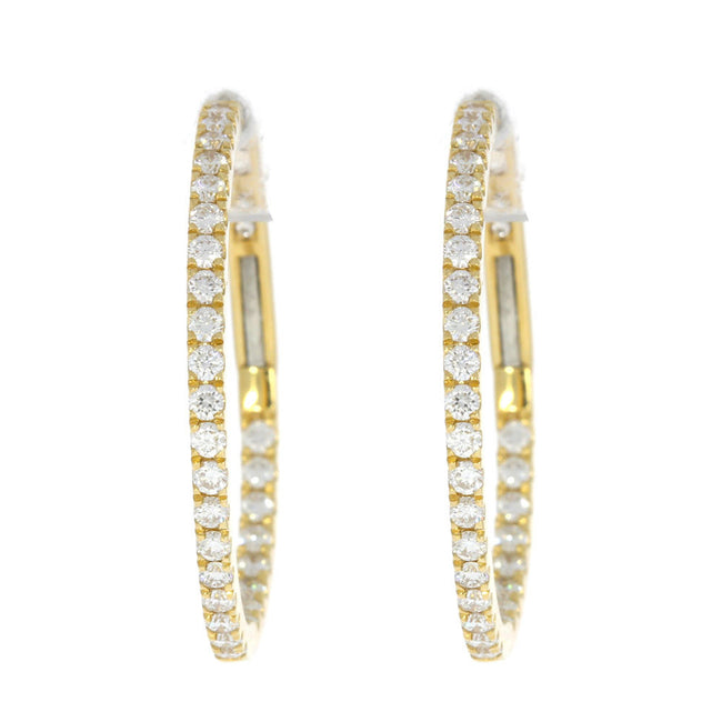 18K Yellow Gold and Diamond in and Out Hoop Earrings