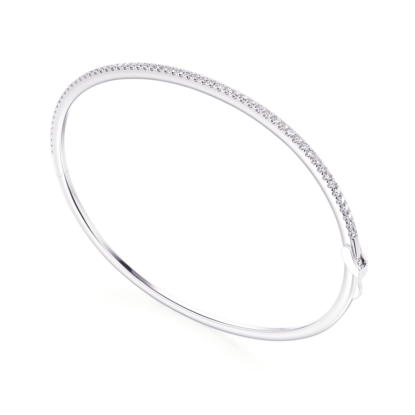 14K White Gold and Prong Set Diamond Bangle Bracelet