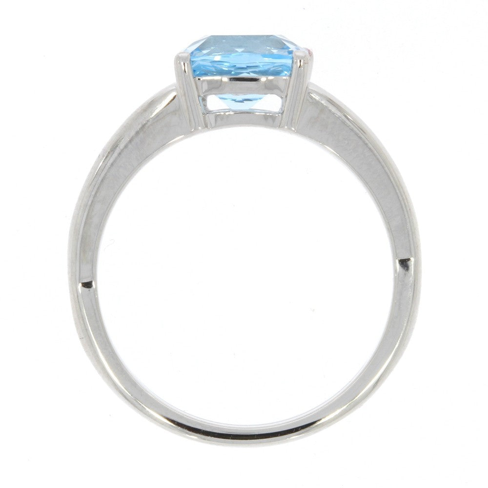 Sterling Silver Split Shank Ring with Four-Prong Set Cushion Cut Blue Topaz