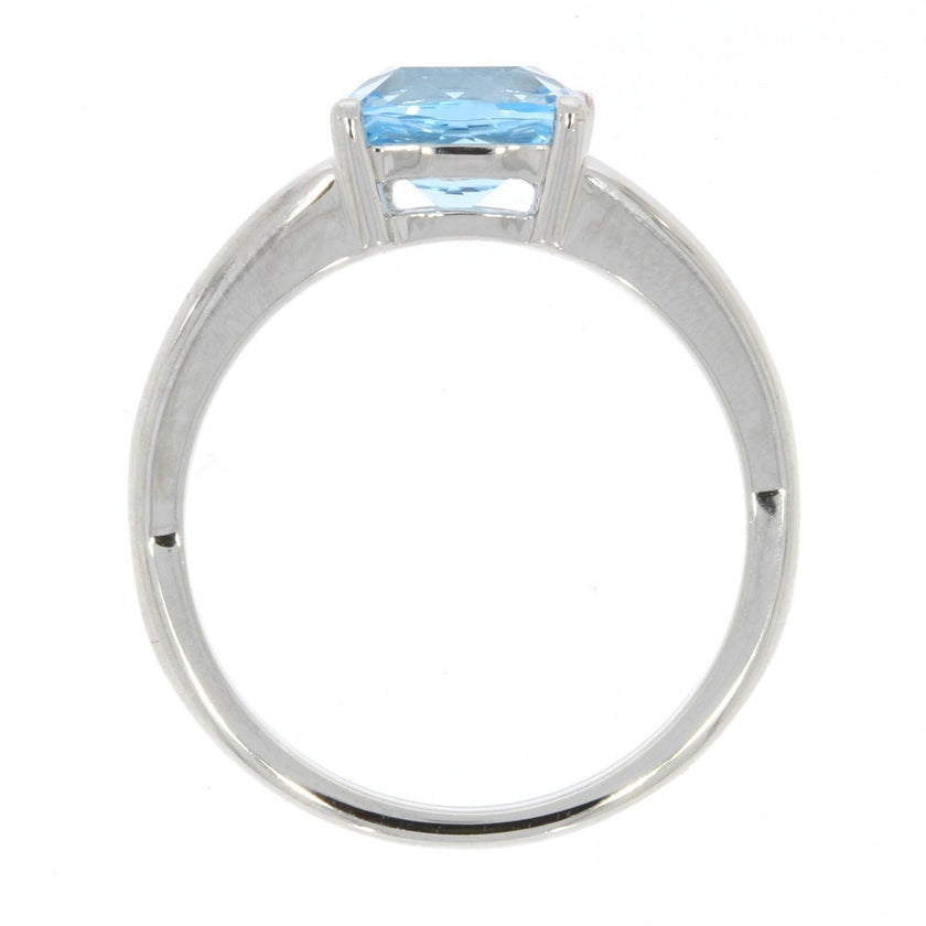 Sterling Silver Split Shank Ring with Four-Prong Set Cushion Cut Blue Topaz