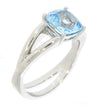Sterling Silver Split Shank Ring with Four-Prong Set Cushion Cut Blue Topaz