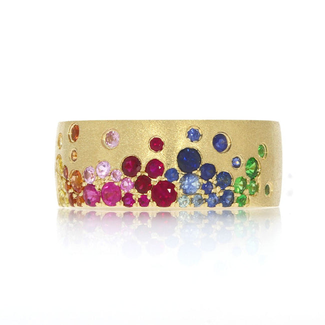 14K Yellow Gold Multi-Color Sapphire and Tsavorite Confetti Band