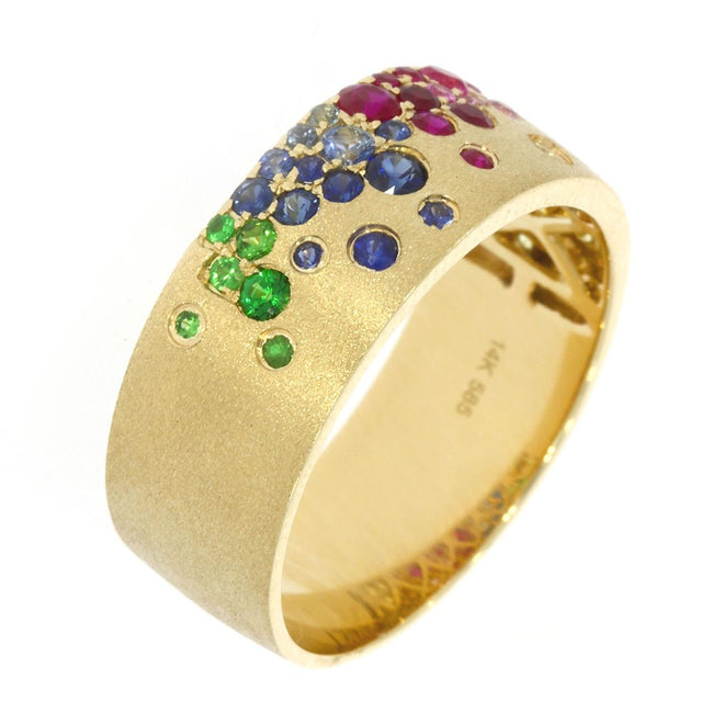 14K Yellow Gold Multi-Color Sapphire and Tsavorite Confetti Band