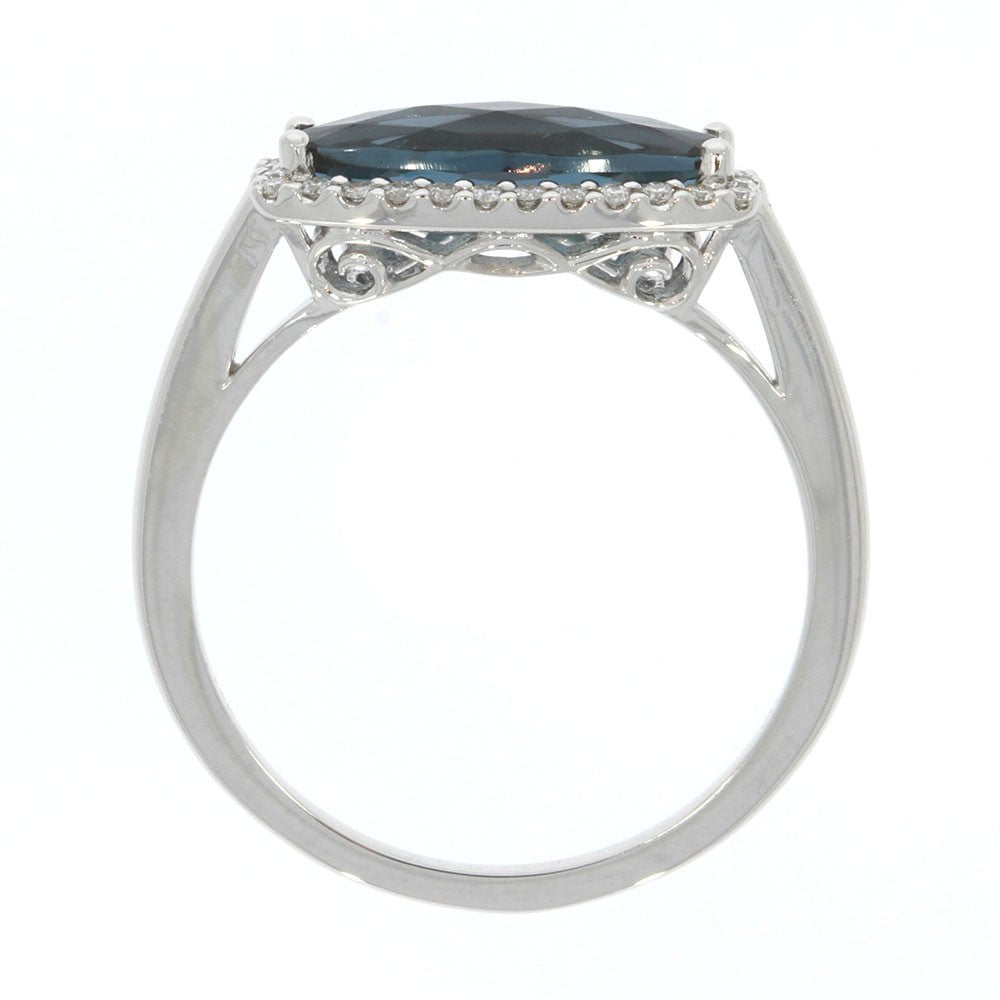 14K White Gold, London Blue Topaz, and Diamond Halo Ring