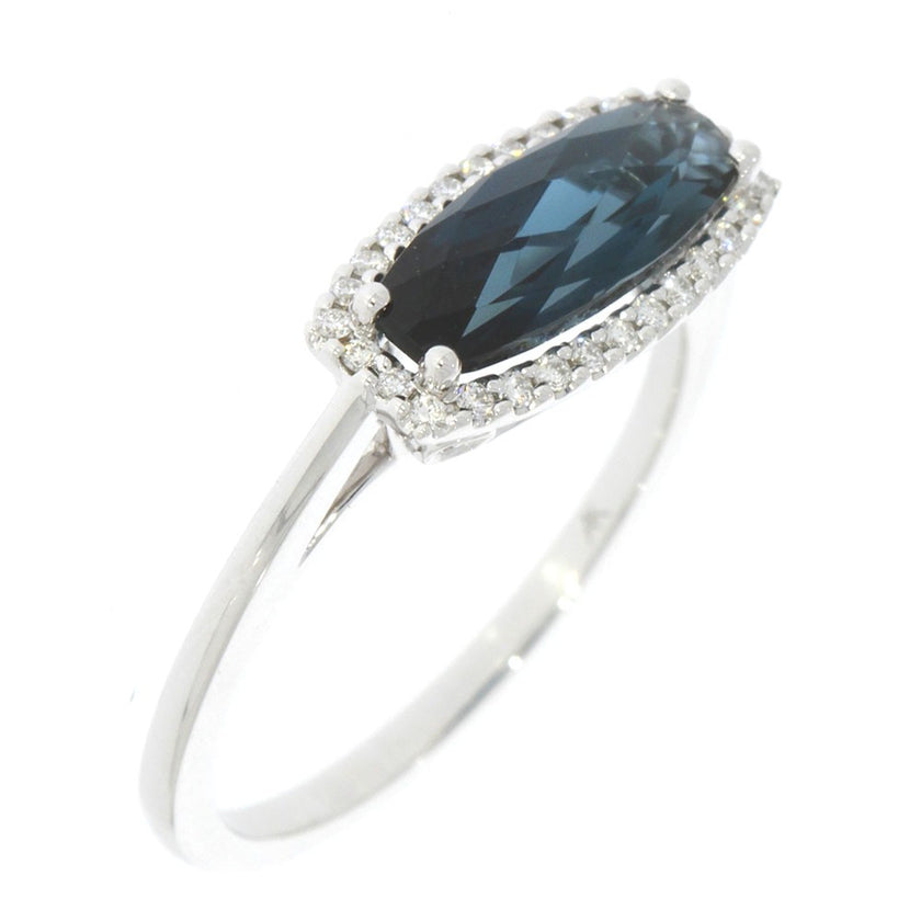 14K White Gold, London Blue Topaz, and Diamond Halo Ring