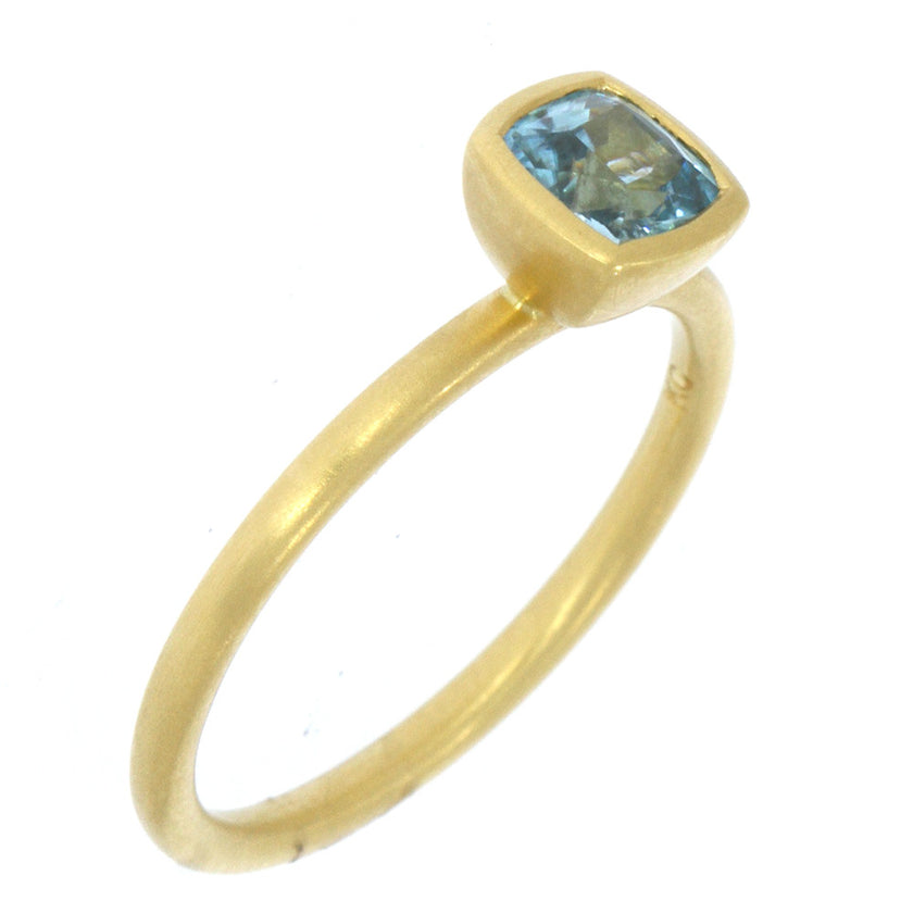 18K Yellow Gold Cushion Blue Zircon Yumdrop Ring