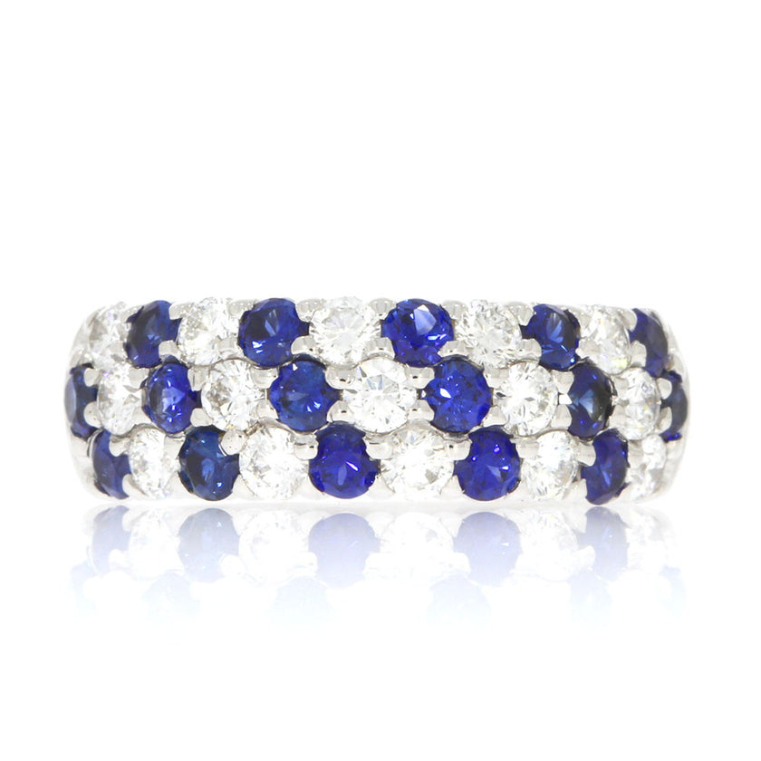18K White Gold Pave Set Blue Sapphire and Diamond Ring