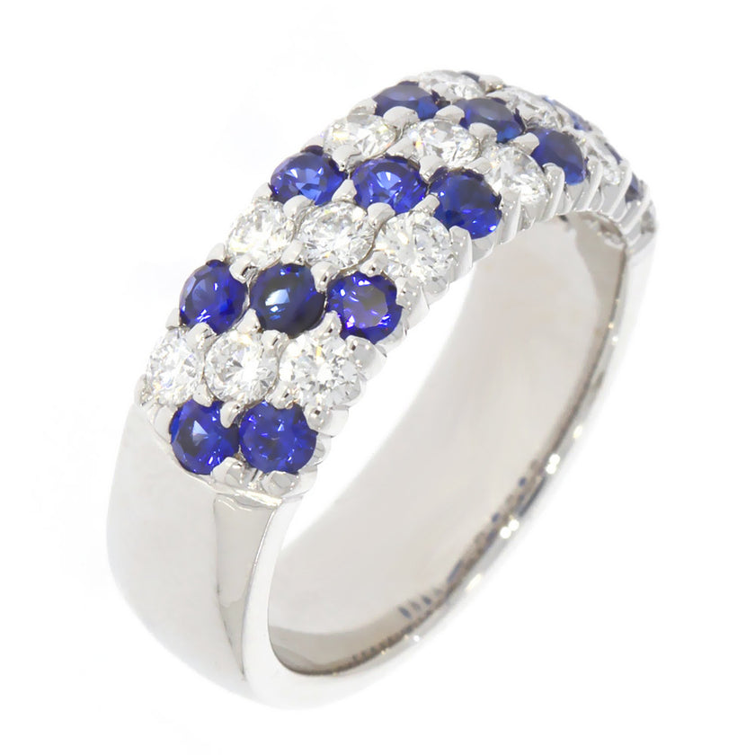 18K White Gold Pave Set Blue Sapphire and Diamond Ring