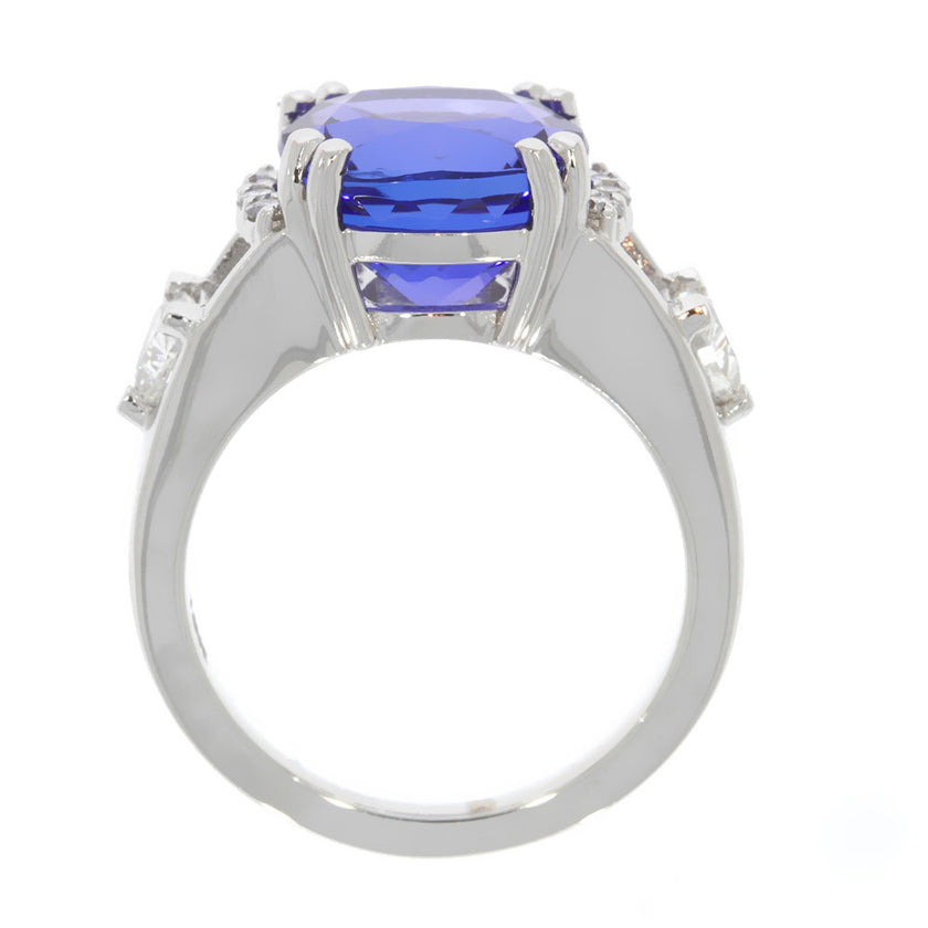 18K White Gold Cushion Brilliant Tanzanite and Diamond Ring