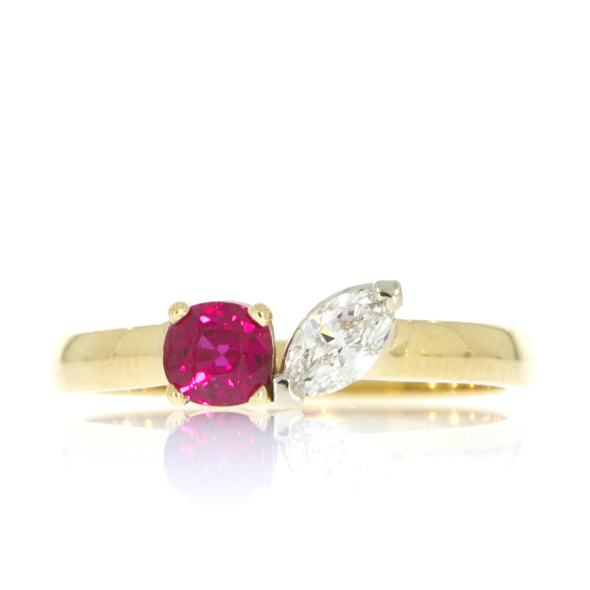 14K Yellow and White Gold Ruby and Diamond Toi Et Moi Ring