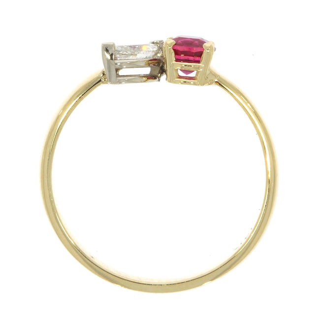 14K Yellow and White Gold Ruby and Diamond Toi Et Moi Ring