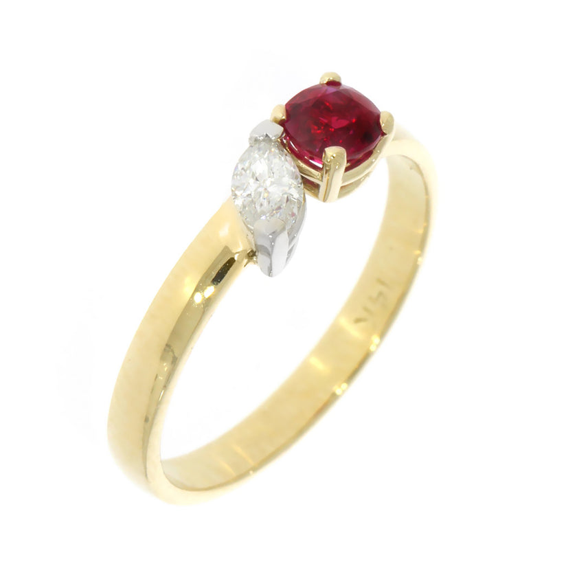 14K Yellow and White Gold Ruby and Diamond Toi Et Moi Ring