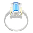 14K White and Yellow Gold Emerald Cut Blue Topaz Ring, and Prong Set Diamond Accents
