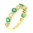 14K Yellow Gold Alternating Bezel Set Emerald and Diamond Band, with Milgrain Detailing