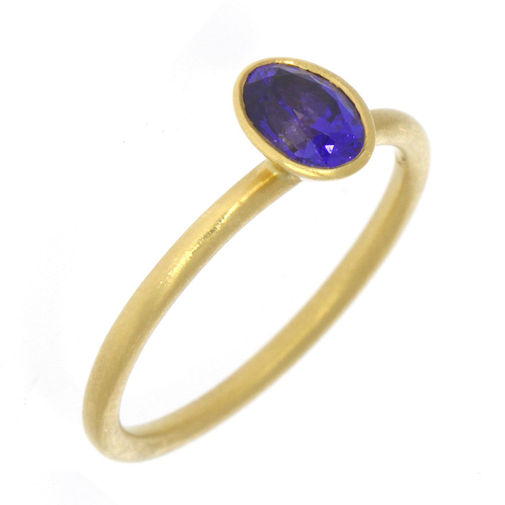 18K Yellow Gold and Bezel Set Oval Tanzanite Yumdrop Ring