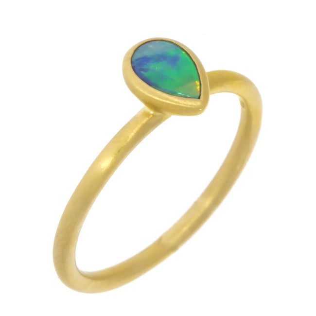 18K Yellow Gold and Pear Shape Bezel Set Opal Yumdrop Ring