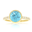 18K Yellow Gold Bezel Set Round Mochi Blue Zircon Solitaire Ring