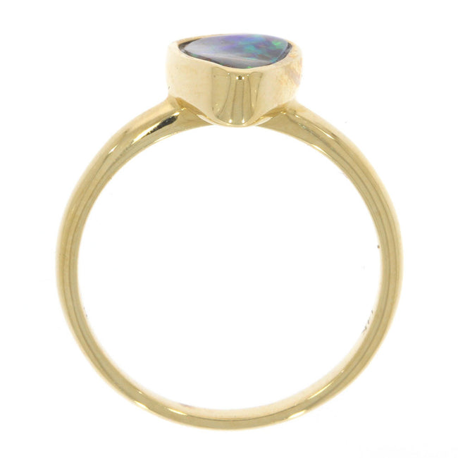 14K Yellow Gold and Bezel Set Triangular Australian Boulder Opal Ring