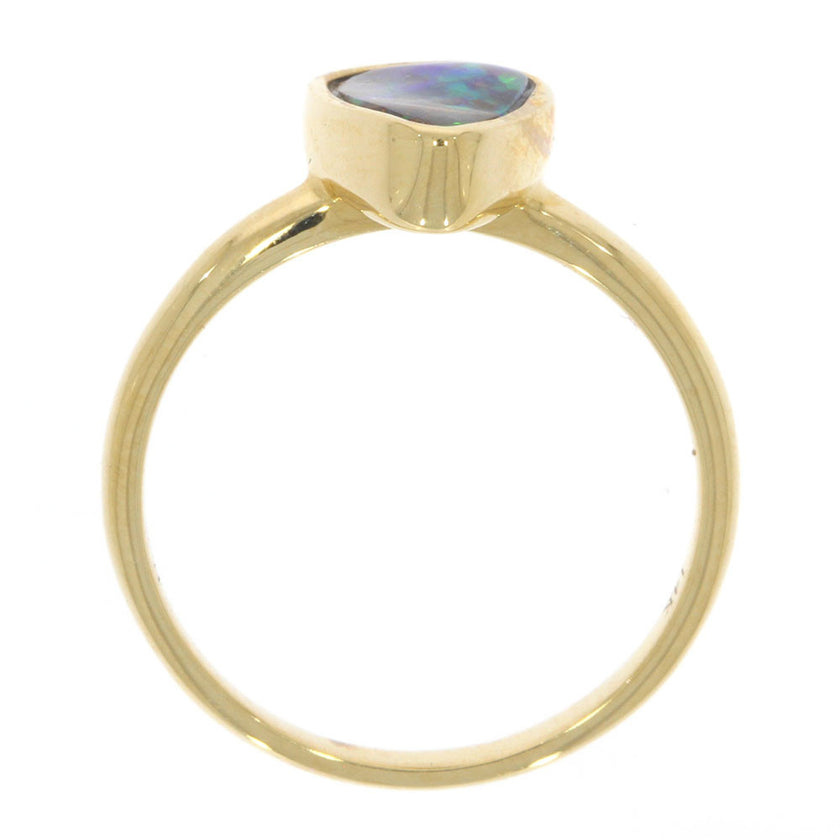 14K Yellow Gold and Bezel Set Triangular Australian Boulder Opal Ring