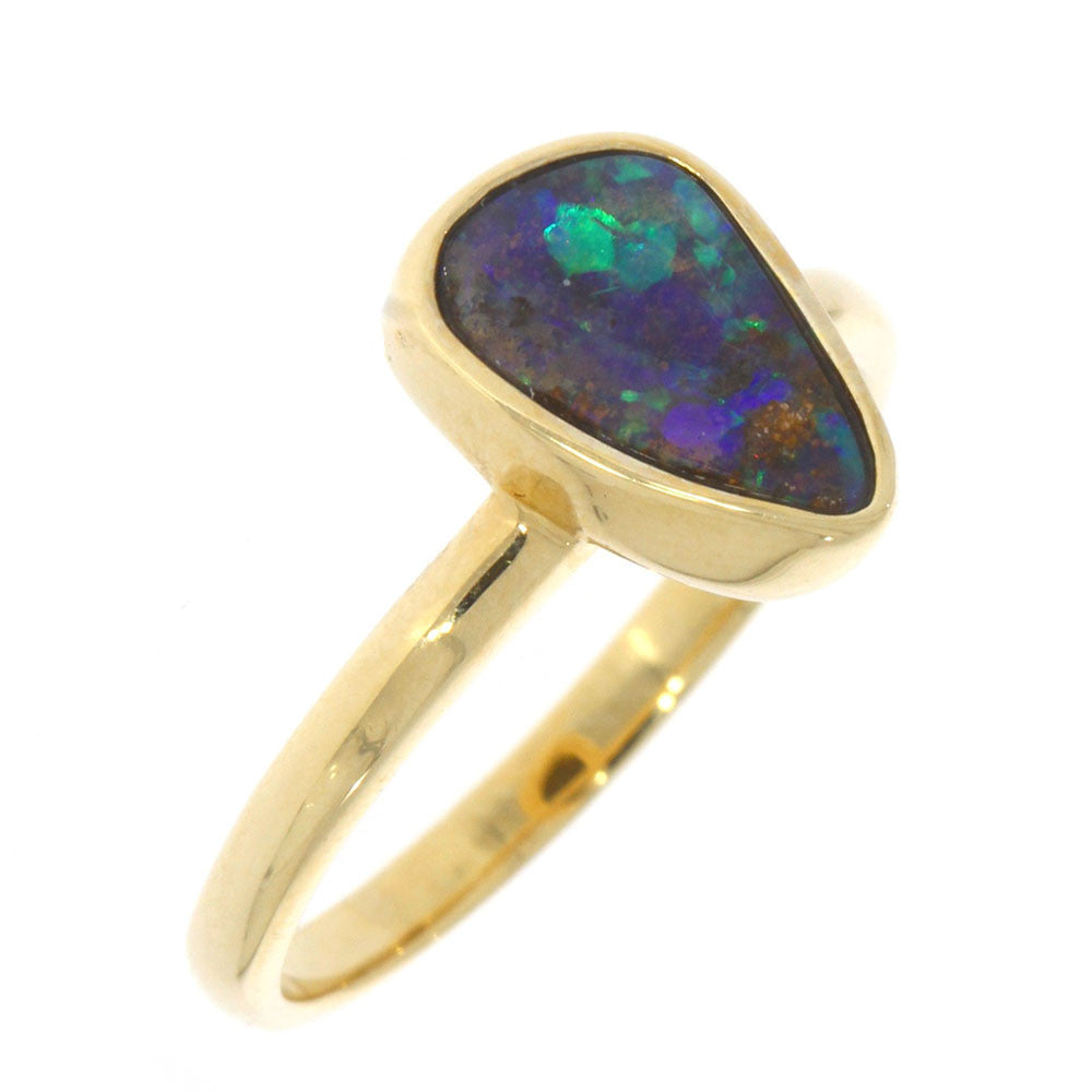 14K Yellow Gold and Bezel Set Triangular Australian Boulder Opal Ring