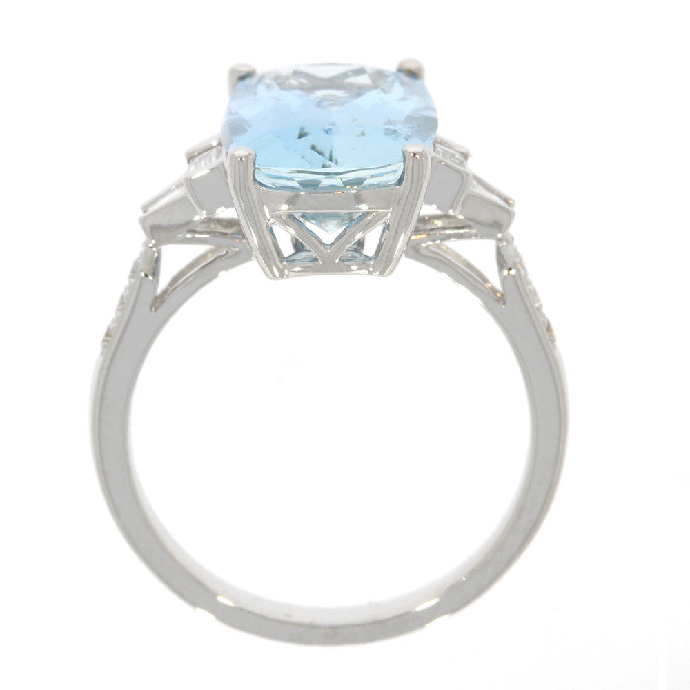 14K White Gold Aquamarine and Diamond Five Stone Ring, with Diamond Accented Band