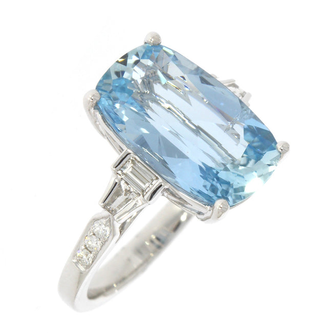 14K White Gold Aquamarine and Diamond Five Stone Ring, with Diamond Accented Band
