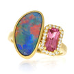 18K Yellow Gold Bezel Set Opal and Prong Set Pink Spinel Ring, with Diamond Halo Accents