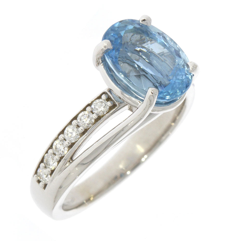 14K White Gold Oval Aquamarine and Diamond Bypass Ring