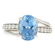 14K White Gold Oval Aquamarine and Diamond Bypass Ring
