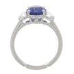 18 Karat White Gold And Oval Blue Sapphire And Half Moons Brilliant Diamonds Three Stone Ring