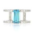14K White Gold Blue Zircon and Diamond Double Band Ring