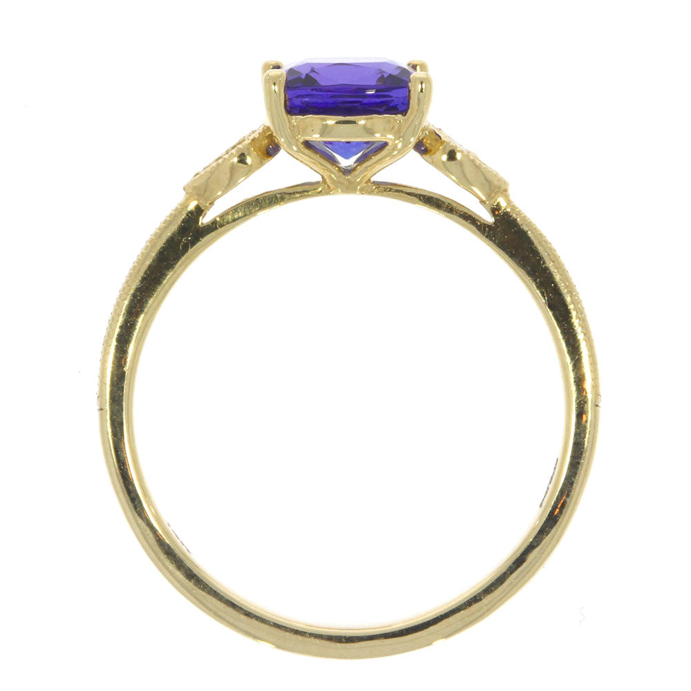 14K Yellow Gold Tanzanite and Diamond 3 Stone Style Ring