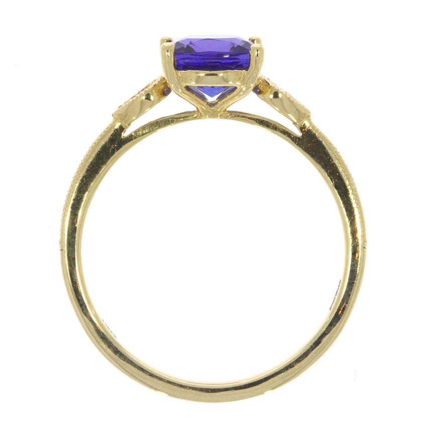 14K Yellow Gold Tanzanite and Diamond 3 Stone Style Ring