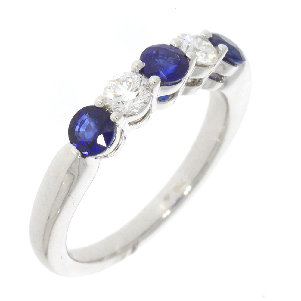 18K White Gold Blue Sapphire and Diamond 5 Stone Ring