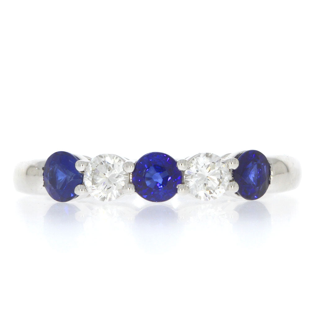 18K White Gold Blue Sapphire and Diamond 5 Stone Ring
