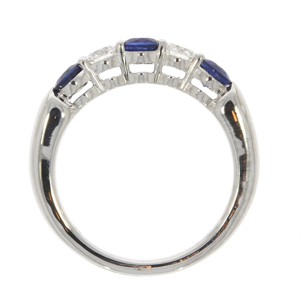 18K White Gold Blue Sapphire and Diamond 5 Stone Ring