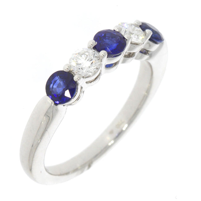 18K White Gold Blue Sapphire and Diamond 5 Stone Ring