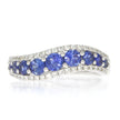 18K White Gold Blue Sapphire and Diamond Wave Contour Band