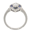 18K White Gold Bezel Set Marquise Diamond, and Blue Sapphire Art Deco Style Ring