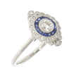18K White Gold Blue Sapphire and Diamond Bezel Set Cluster Ring