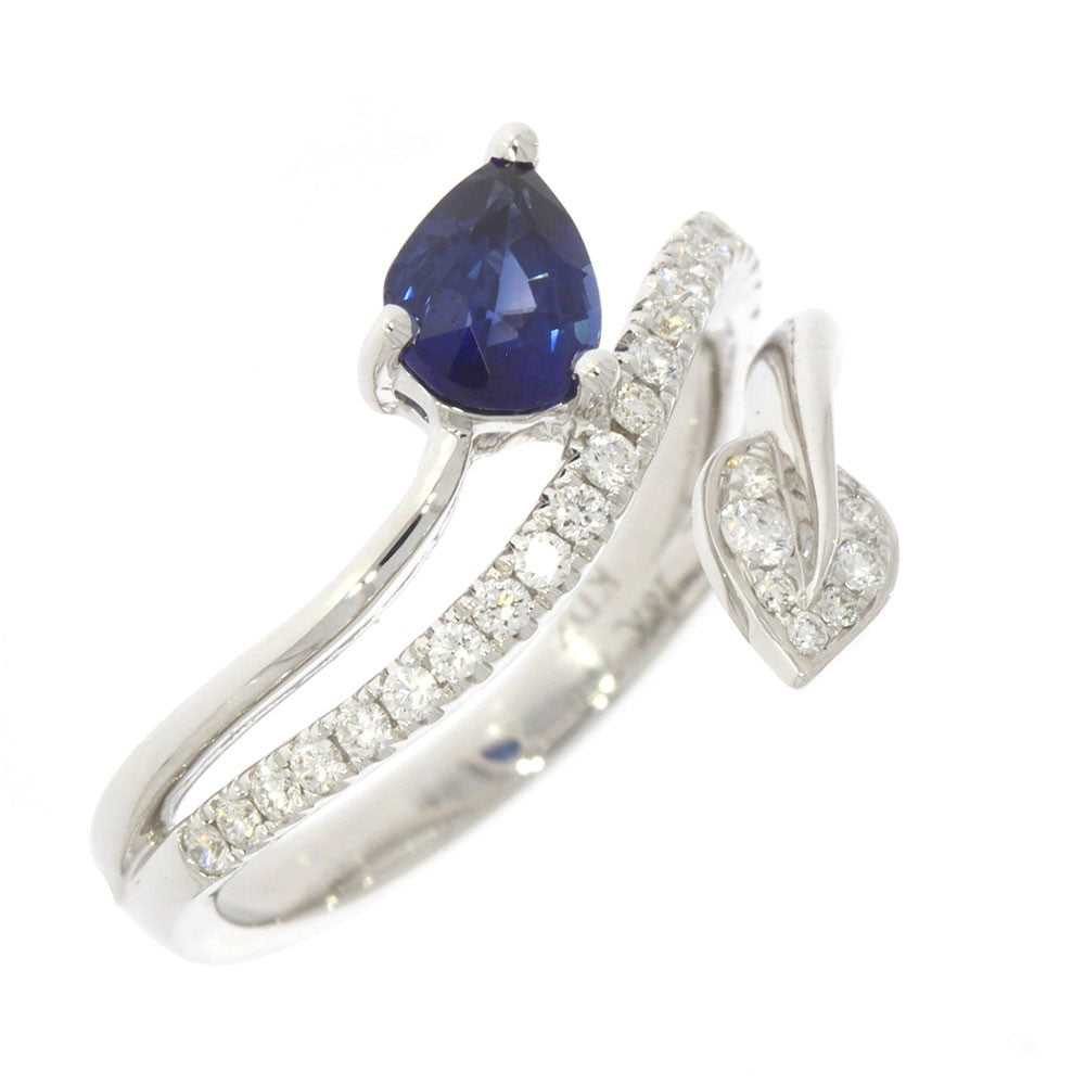 18K White Gold Blue Sapphire and Diamond Bypass Style Wave Band