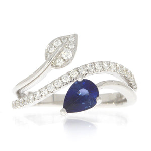 18K White Gold Blue Sapphire and Diamond Bypass Style Wave Band