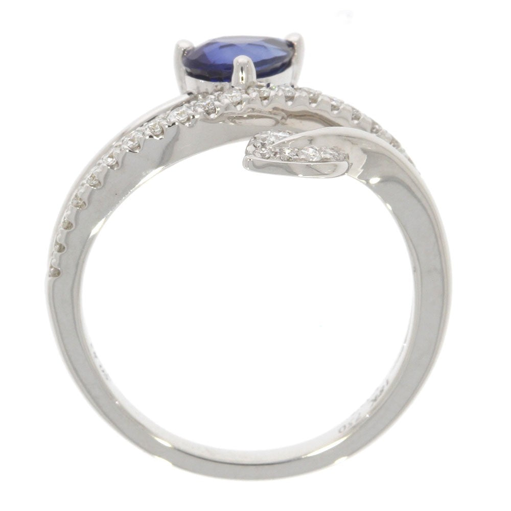 18K White Gold Blue Sapphire and Diamond Bypass Style Wave Band